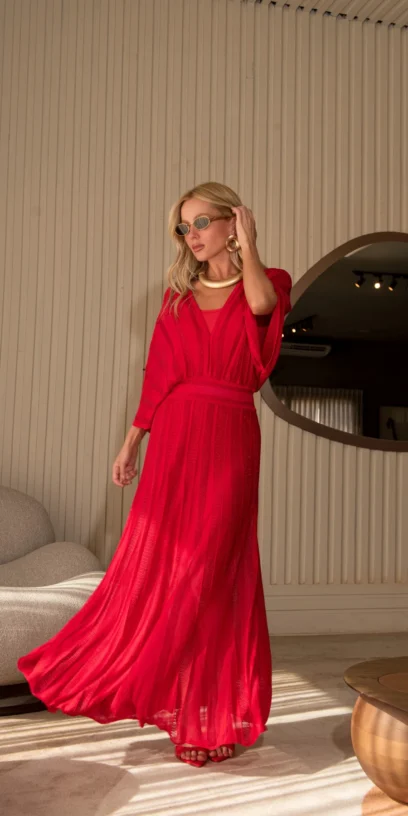 VESTIDO LONGO TRICOT KIMONO COM LUREX