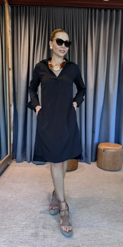 CHEMISE TOQUE DE SEDA PRETA