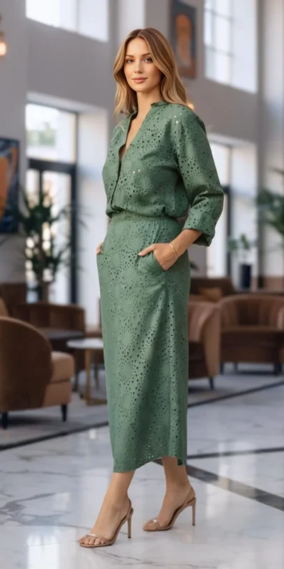 SAIA MIDI LAISE VERDE MILITAR