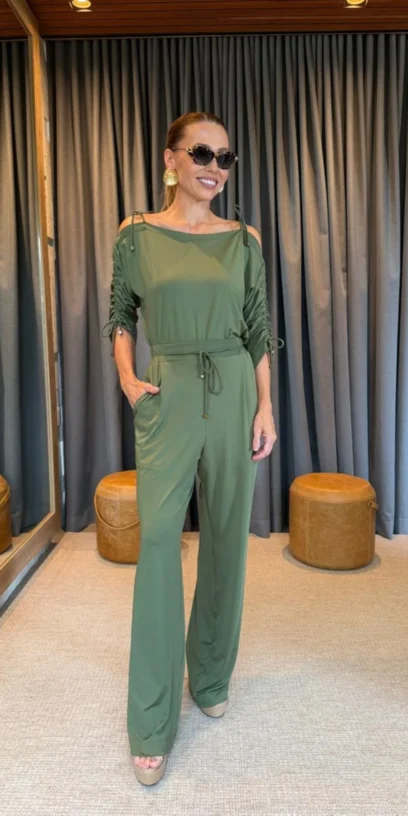CALÇA DE MALHA CÓS FRANZIDO VERDE MILITAR