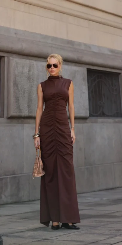 VESTIDO MIDI DE MALHA FRANZIDO