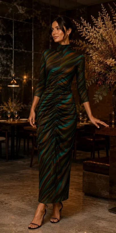 VESTIDO DE TULE FRANZIDO ESTAMPADO